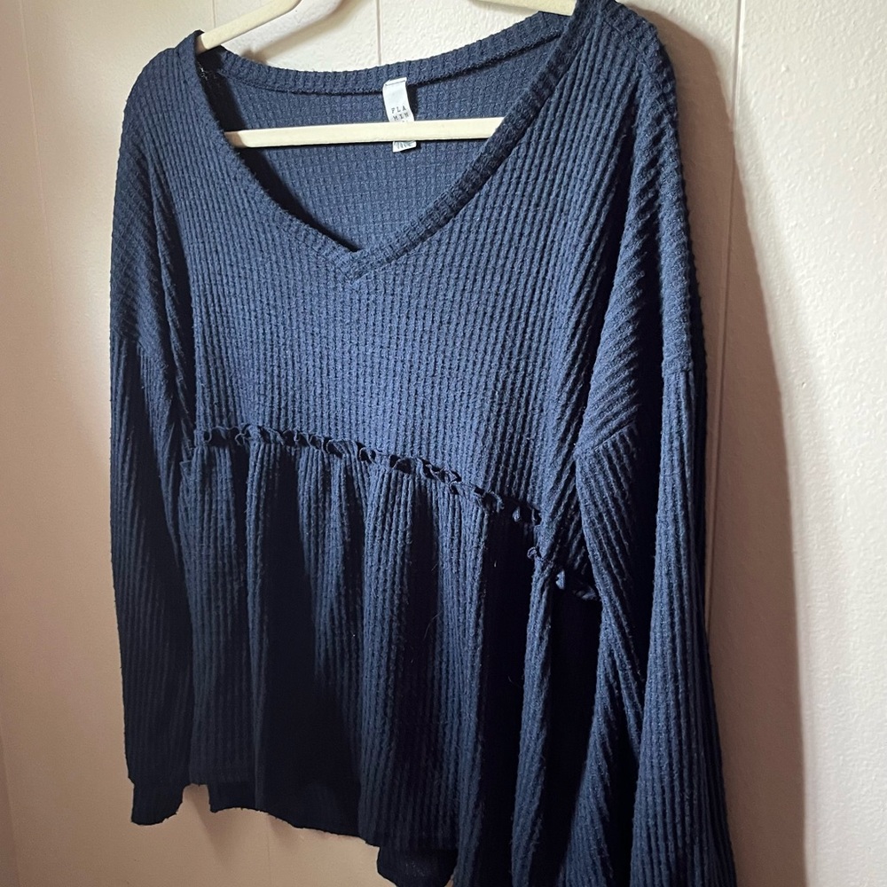 Navy Peplum Top